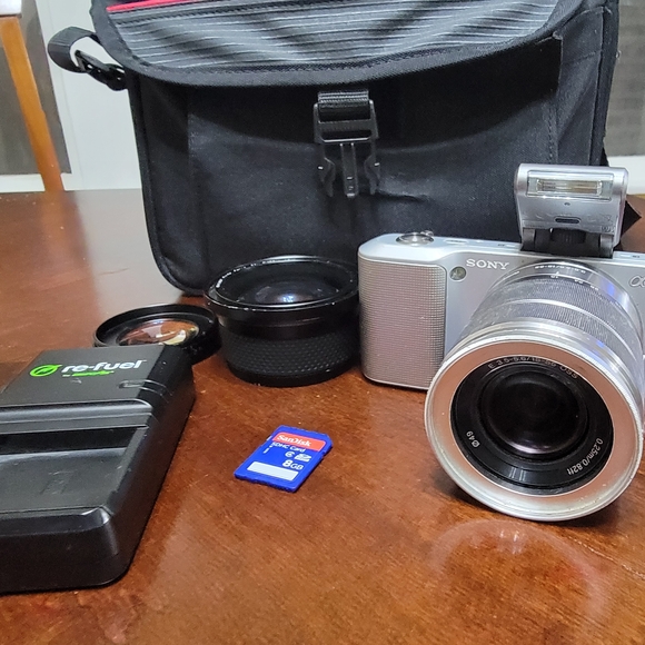 Sony NEX-3 Alpha Mirrorless Digital Camera w/18–55mm Lens 16mm Lens and Flash -